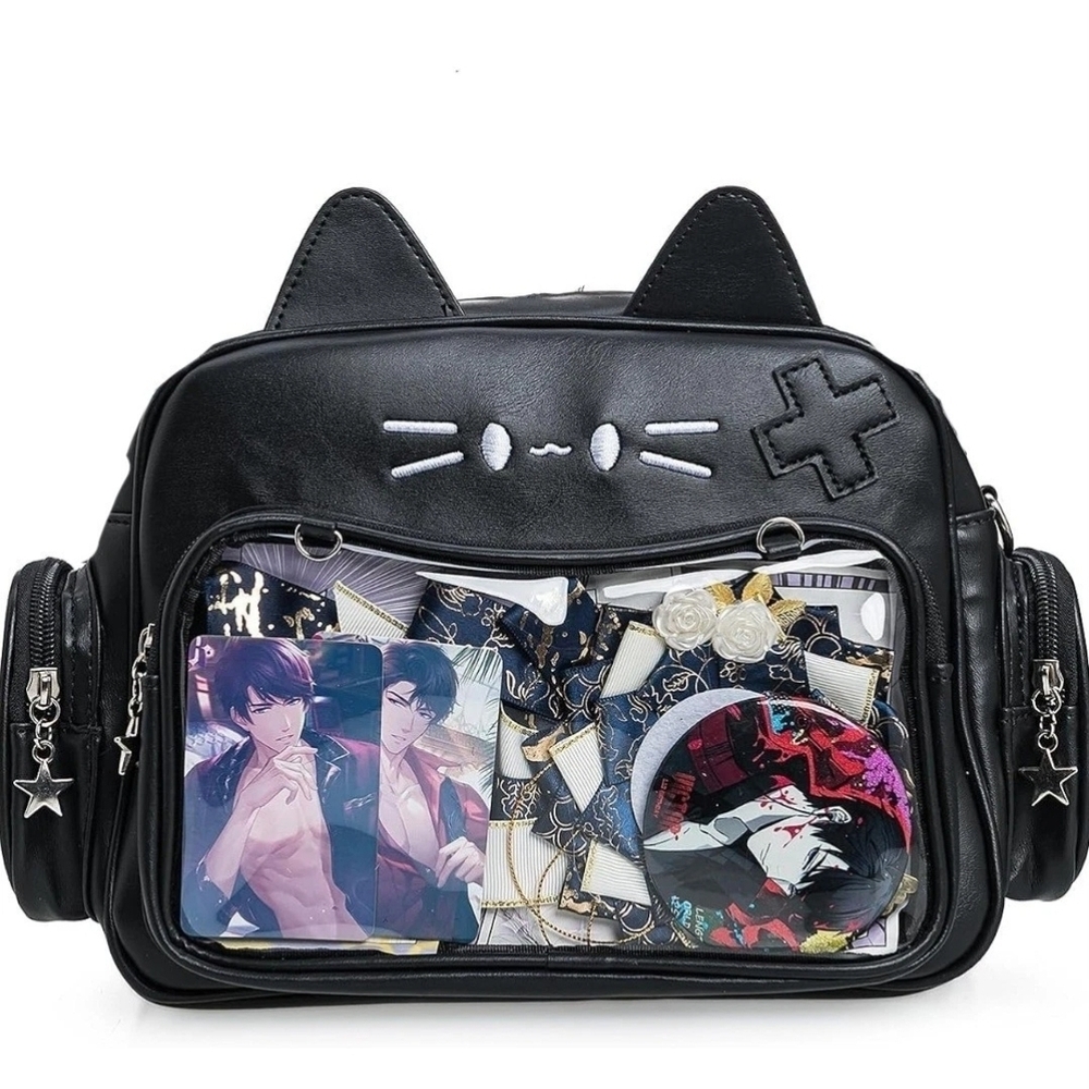 Kawaii Ita Cat Crossbody Shoulder Bag with Multi-Purpose Pin Display